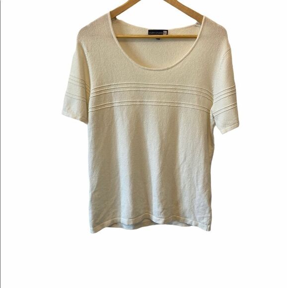 Cream Knit Short Sleeve Scoop Neck Loose Fit Dressy Top L - Picture 1 of 5